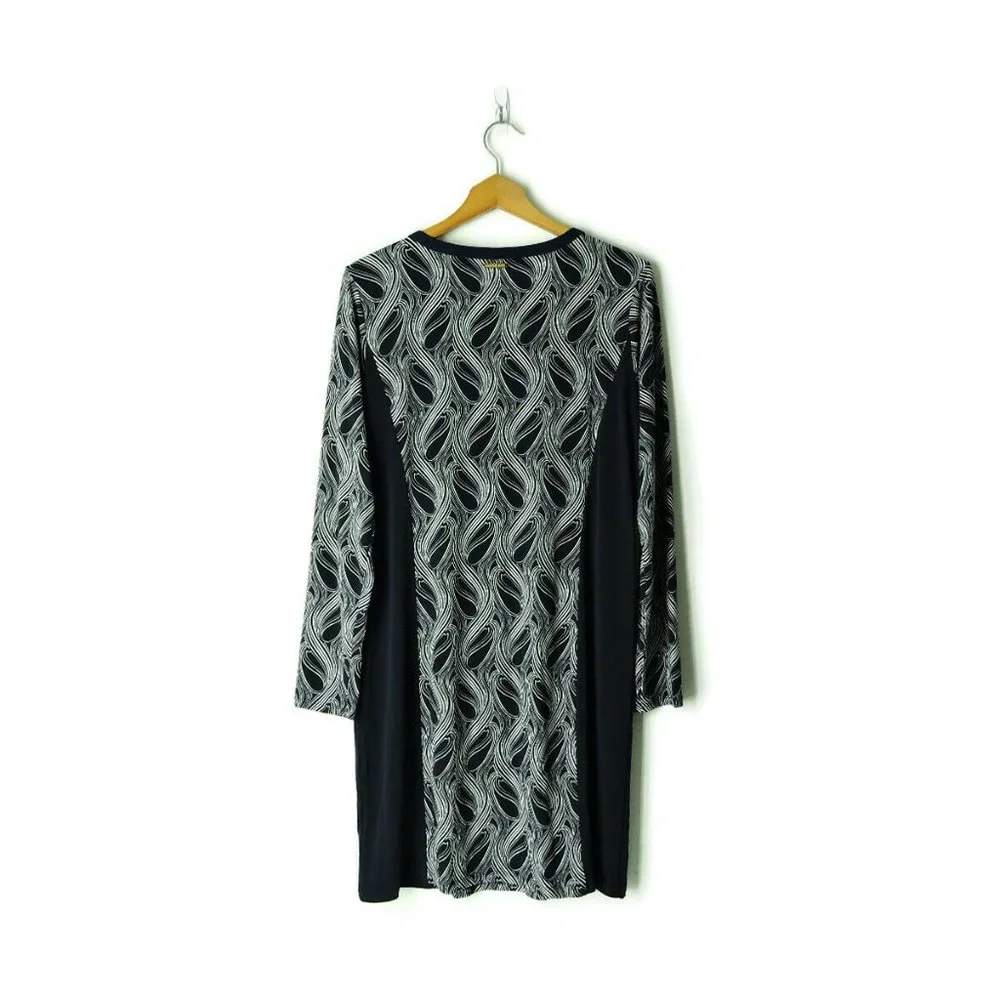 Michael Kors long sleeve dress stretchy illusion slimming silhouette print Sz L